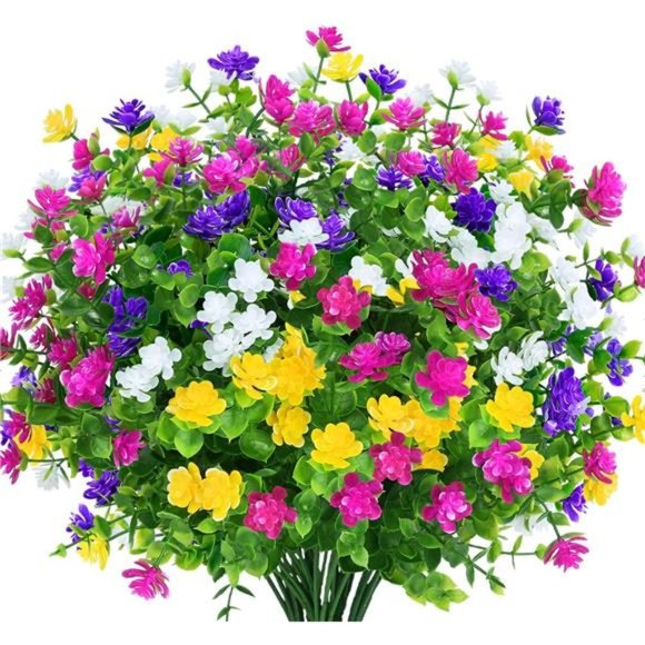 8 Bundles Artificial Flowers Lifelike No Fade UV Resistant Fake Plastic Flowers - Picture 1 of 7